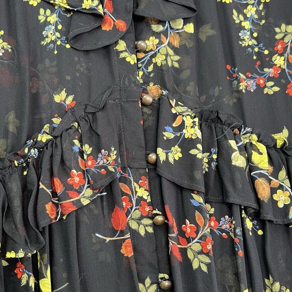 Anthropologie Size S Black Jamison Ruffled Floral Tunic Top Sheer High low - Picture 6 of 16